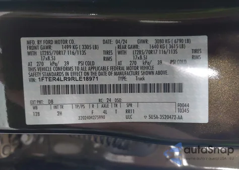 2024 Ford Ranger Raptor from USA, damaged, VIN 1FTER4LR9RLE18971